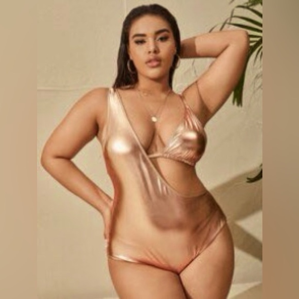 Metallic Asymmetry One Piece Swimsuit